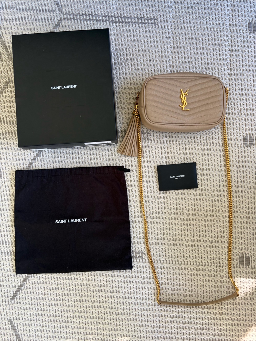 Saint Laurent YSL Lou Mini Camera Bag Dark Beige Gold Hardware